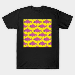 Purple and Pink Tropical Fish Shoal Pattern T-Shirt